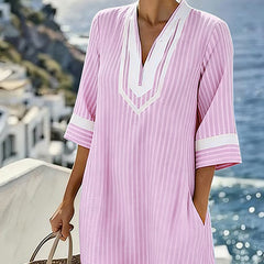 Anouk | Short Sleeve Striped Dress with V-Neck