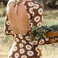 Lumi | Floral Long Sleeve Swimsuit with High Neck – Brown Floral