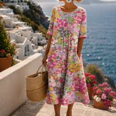 Ilona | Women's Bright Floral A-Line Sundress – Pink