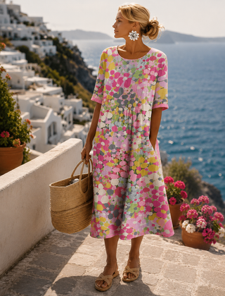 Ilona | Women's Bright Floral A-Line Sundress – Pink