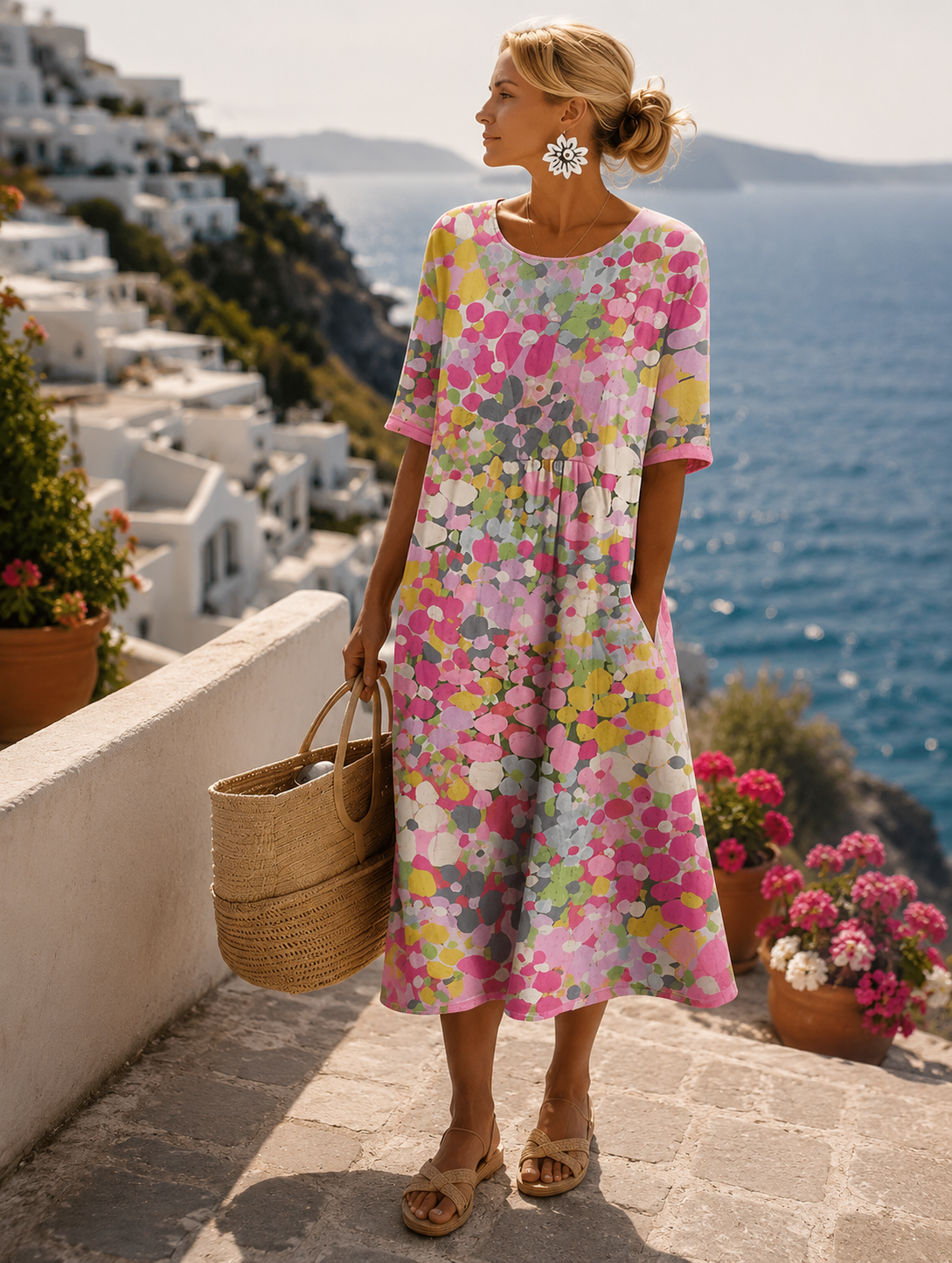 Ilona | Women's Bright Floral A-Line Sundress – Pink