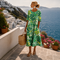 Ilona | Women's Bright Floral A-Line Sundress – Green