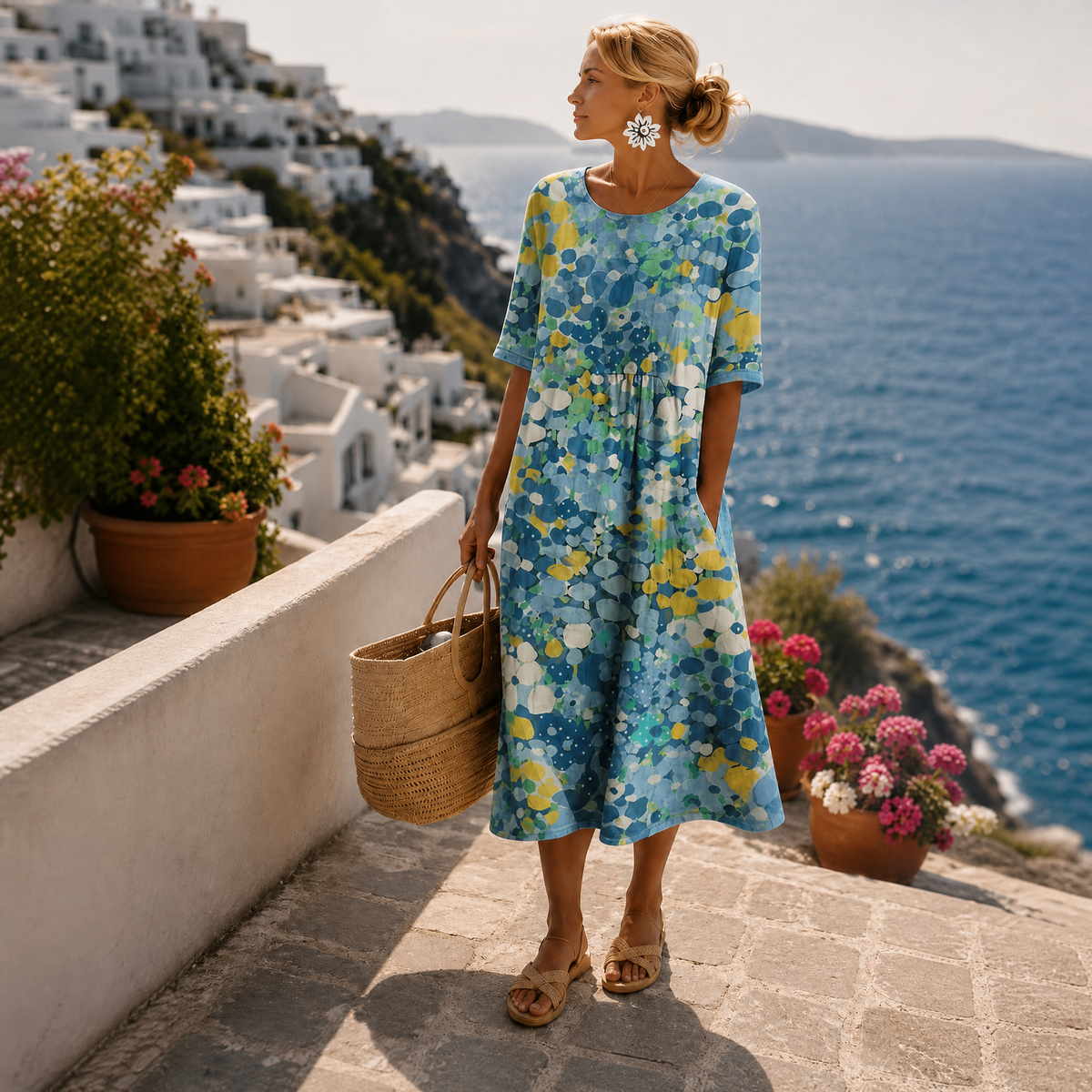 Ilona | Women's Bright Floral A-Line Sundress – Blue