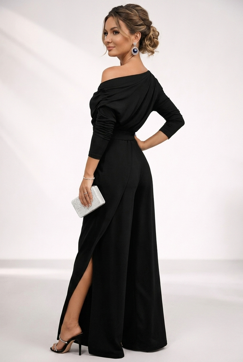Fiorella | One Shoulder Wide Leg Jumpsuit with Overlay