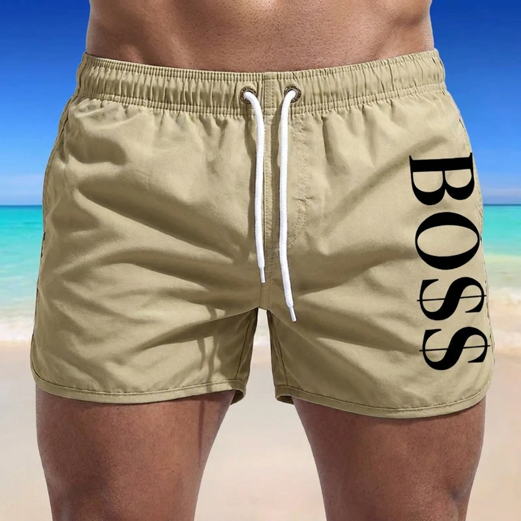 Nico | Swim Shorts with Vertical Detailing – Khaki