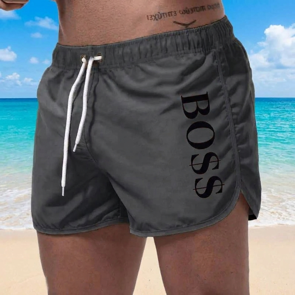 Nico | Swim Shorts with Vertical Detailing – Dark Grey