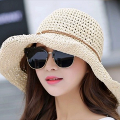 Dagny | Women's Foldable Straw Hat with Wide Brim – White
