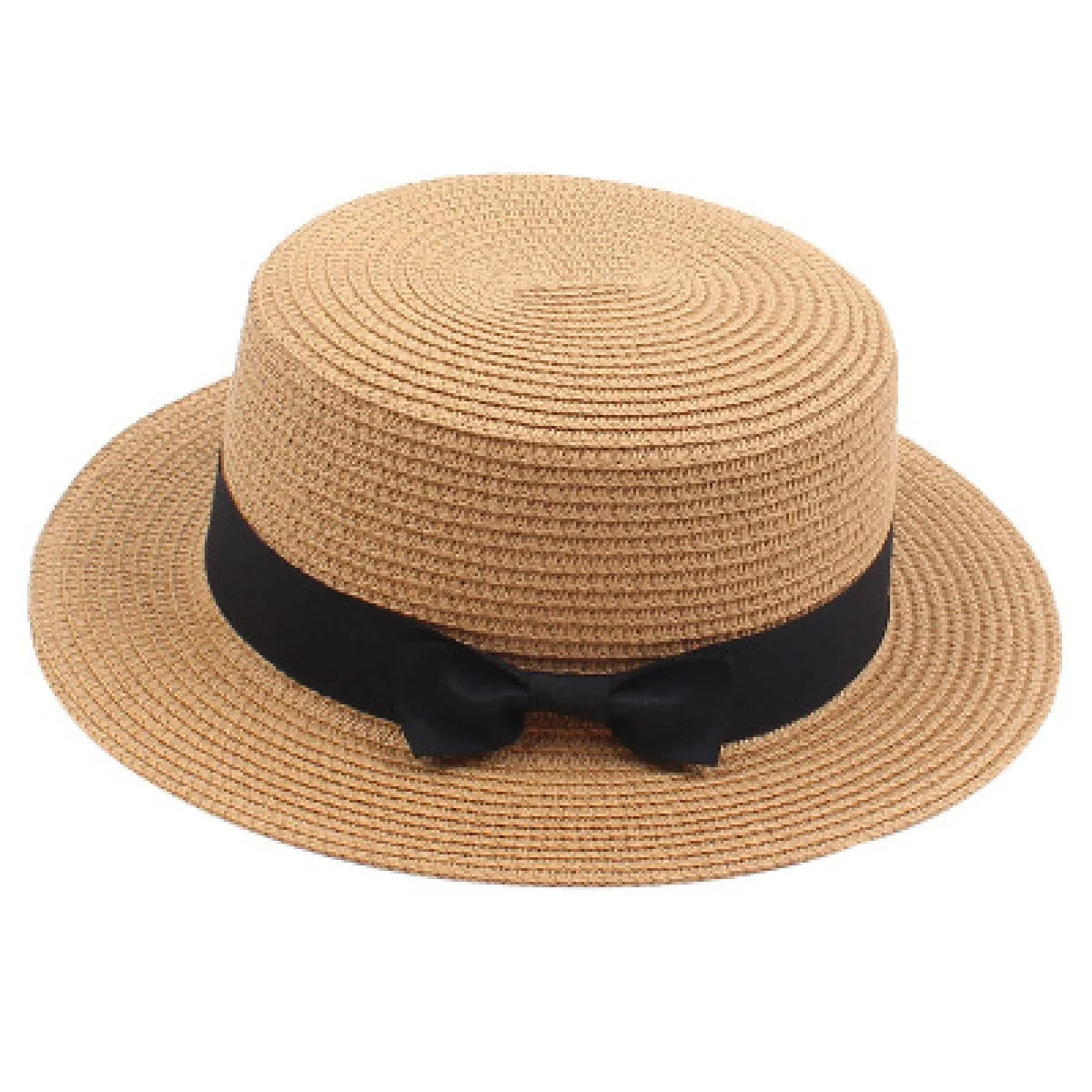 Nissa | Women's Boater Straw Hat with Ribbon Band – Light Brown