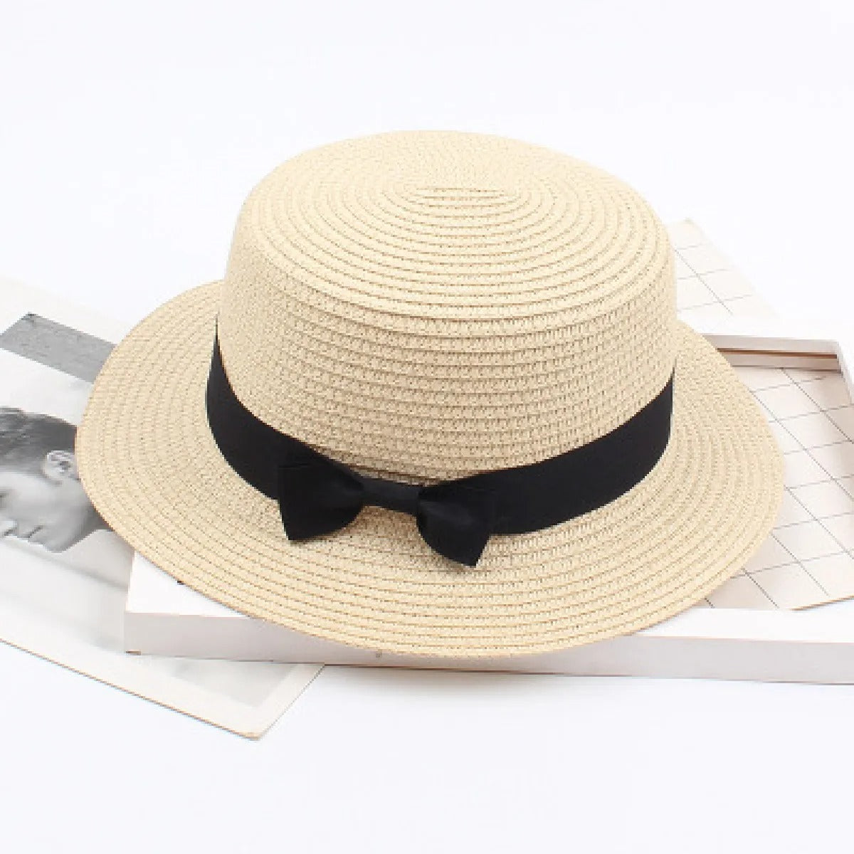 Nissa | Women's Boater Straw Hat with Ribbon Band – Cream