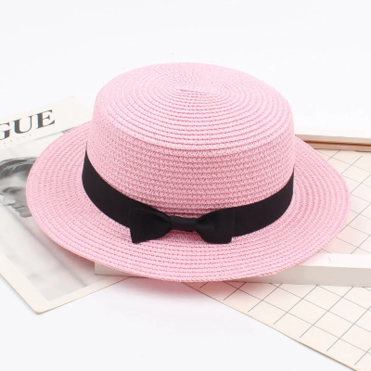 Nissa | Women's Boater Straw Hat with Ribbon Band – Soft Pink