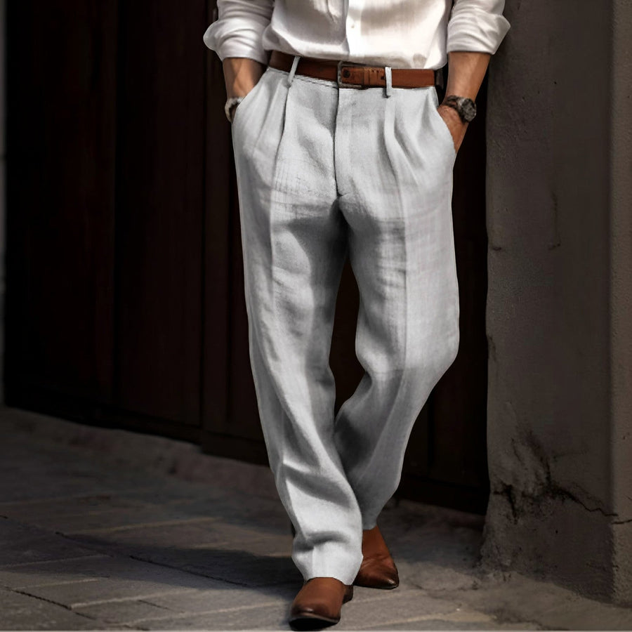 Soren | Pleated Cotton Linen Pants with Elastic Waist – Grey