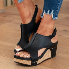 Vesna | Women's Suede-Look Wedge Platform Sandals – Black