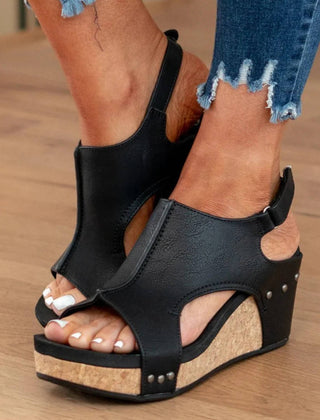 Vesna | Women's Suede-Look Wedge Platform Sandals – Black