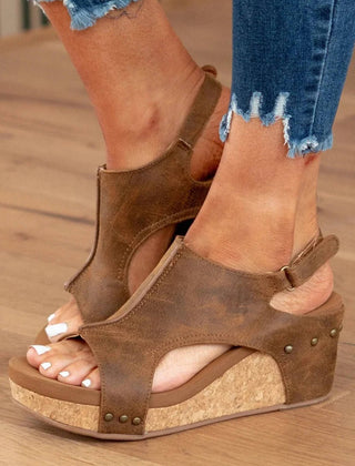 Vesna | Women's Suede-Look Wedge Platform Sandals – Tan
