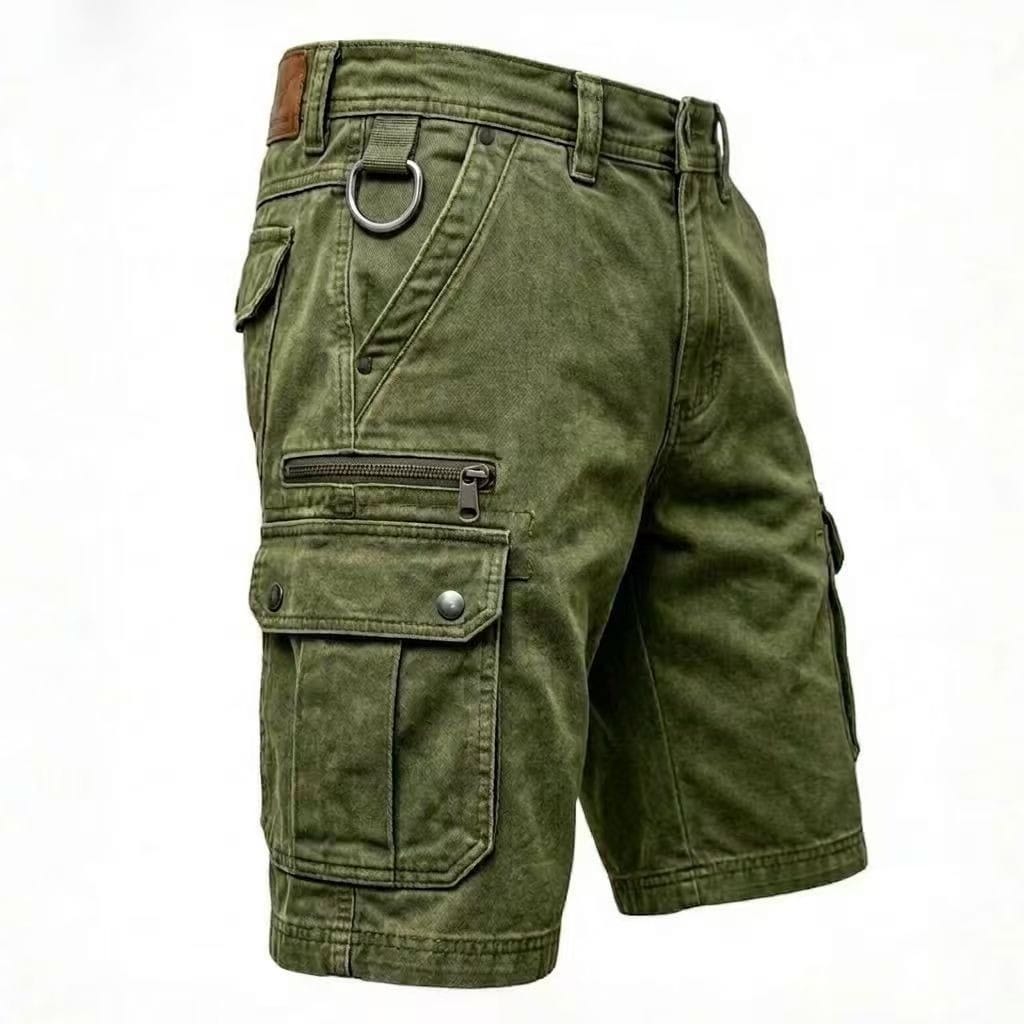 Roscoe | Denim Cargo Pocket Shorts – Green