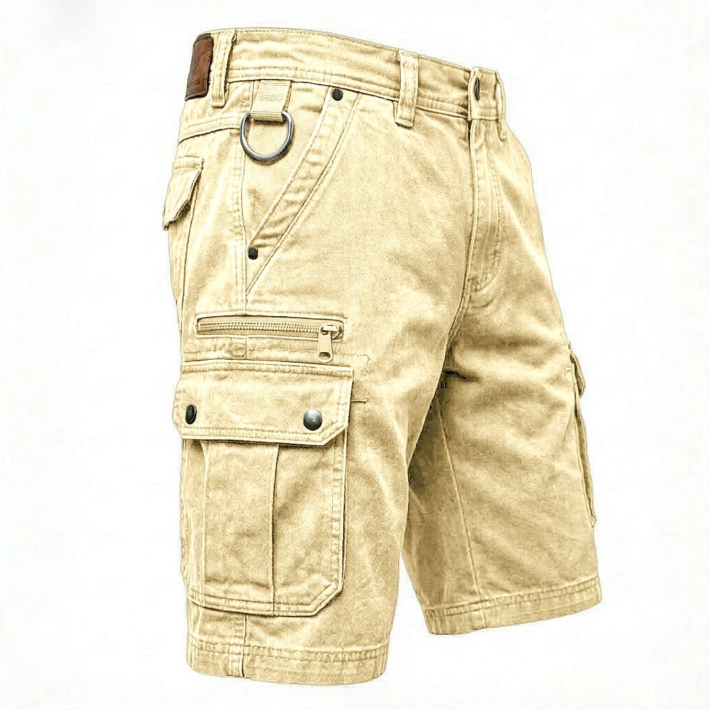 Roscoe | Denim Cargo Pocket Shorts – Beige