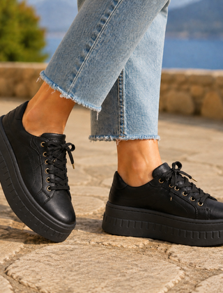 Rosanne | Platform Sole Orthopaedic Sneakers – Black