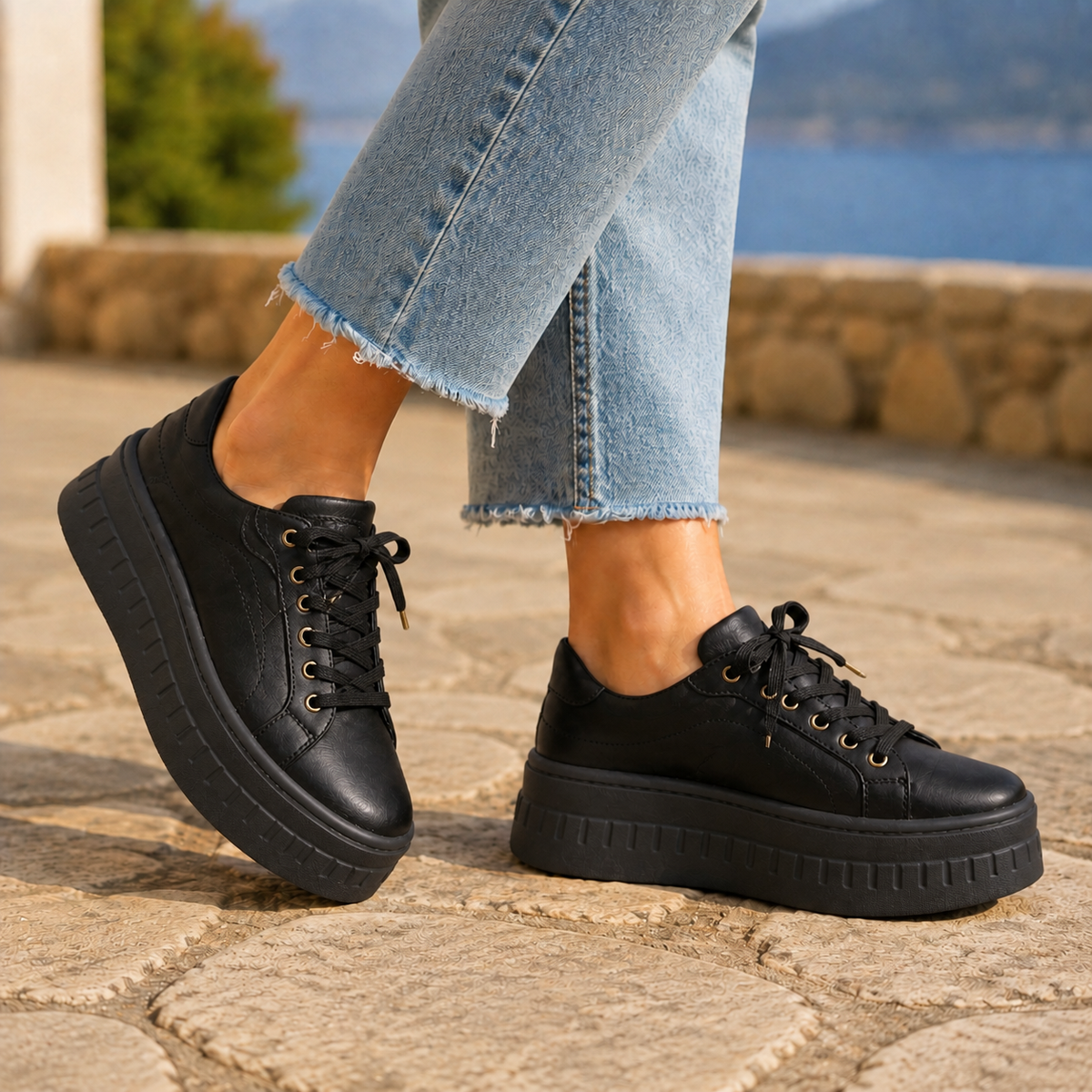 Rosanne | Platform Sole Orthopaedic Sneakers – Black