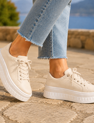 Rosanne | Platform Sole Orthopaedic Sneakers – Beige
