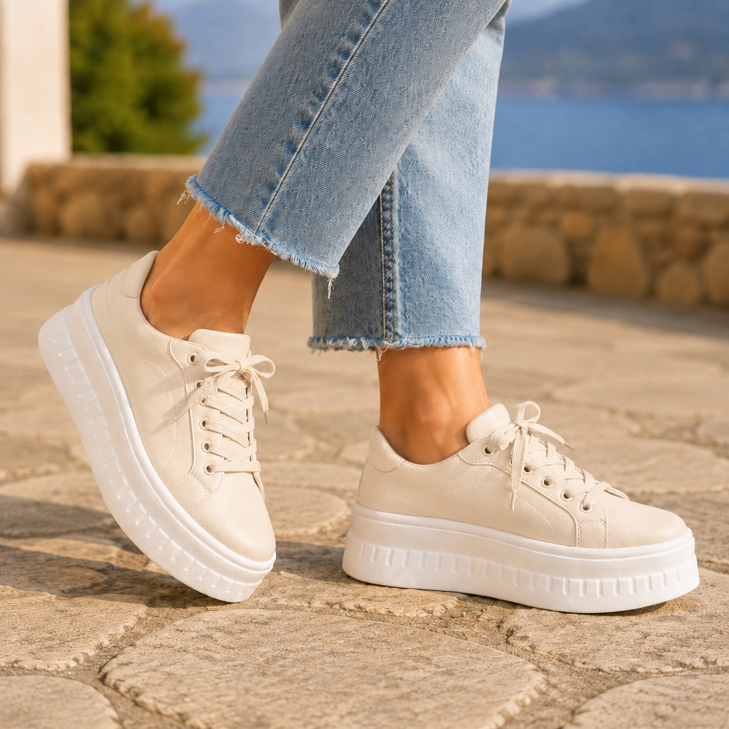 Rosanne | Platform Sole Orthopaedic Sneakers – Beige