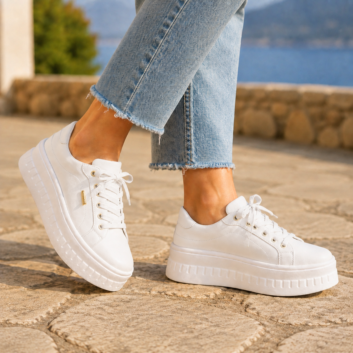 Rosanne | Platform Sole Orthopaedic Sneakers – White