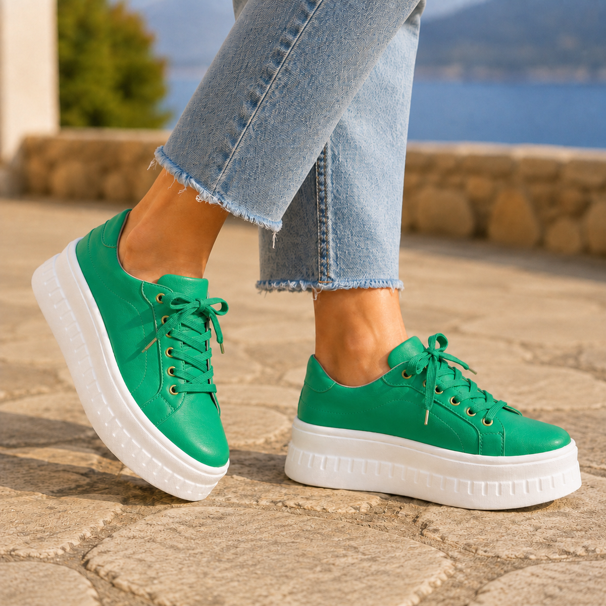 Rosanne | Platform Sole Orthopaedic Sneakers – Green