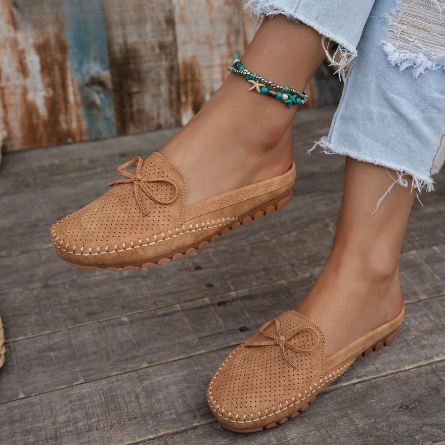 Edwina | Perforated Slip-On Comfort Mules – Camel
