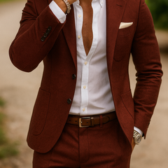 Ellis | Slim Fit Blazer and Trouser Set – Wine Red
