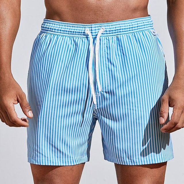 Barnaby | Men's Striped Beach Shorts – Light Blue