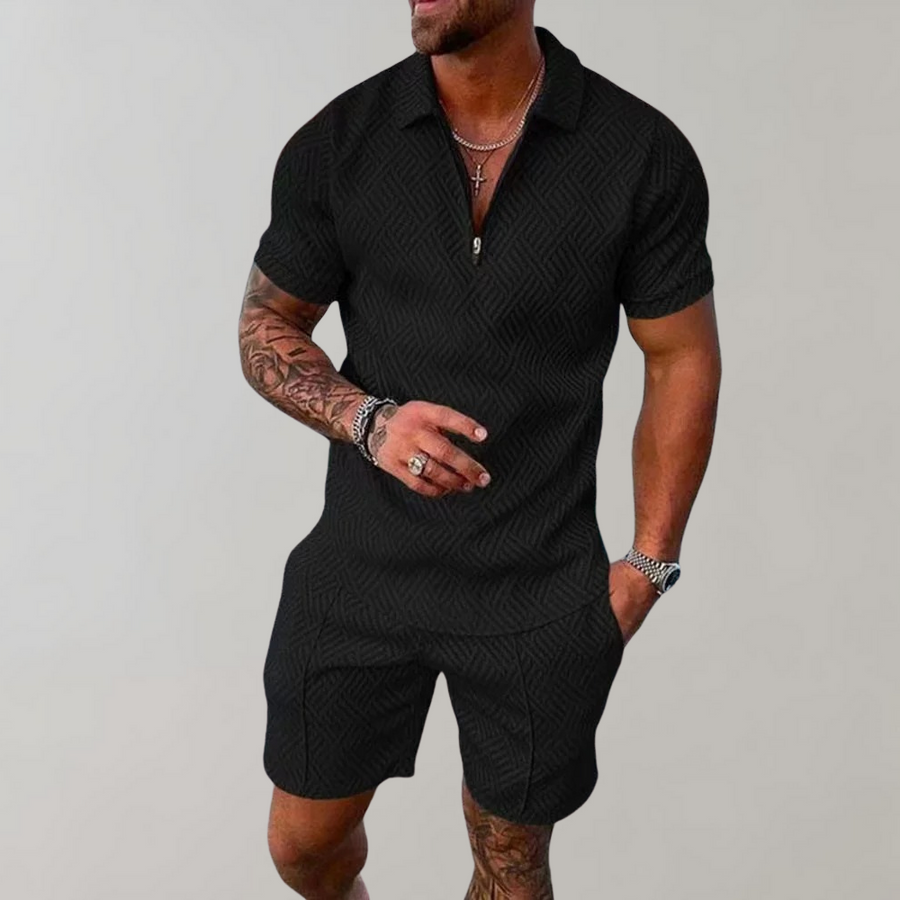 Lowell | Knit Polo and Shorts Set – Black