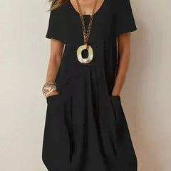 Junia | Casual Flow Dress with Pockets – Black