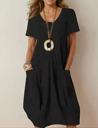Junia | Casual Flow Dress with Pockets – Black