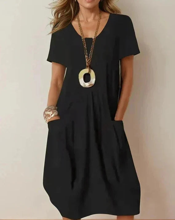 Junia | Casual Flow Dress with Pockets – Black