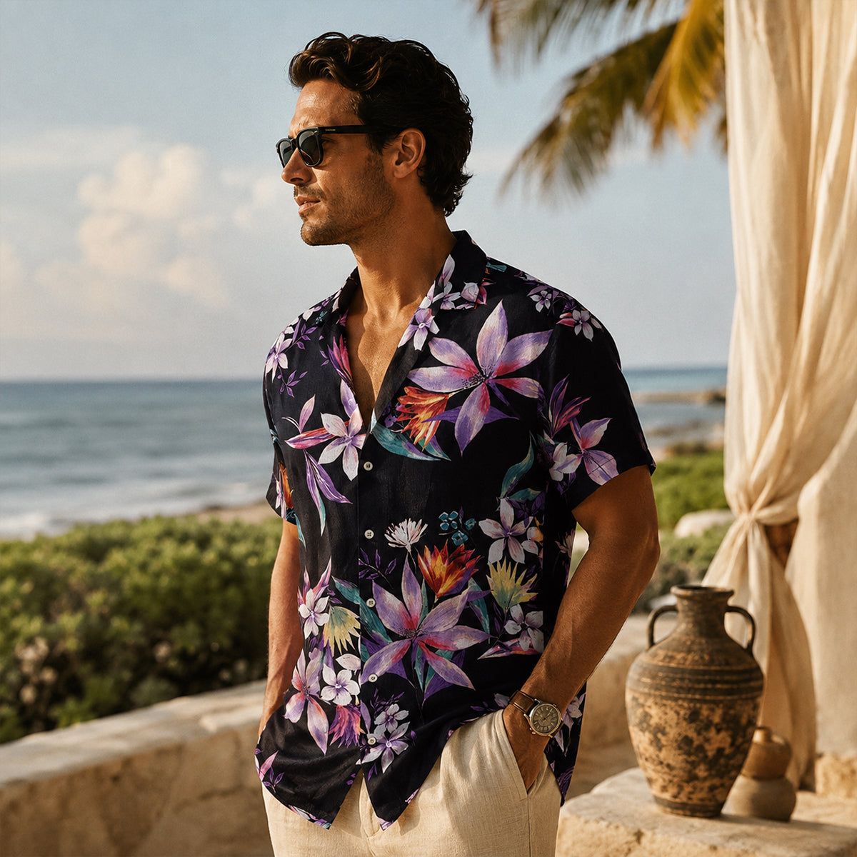 Elio | Tropical Hawaiian Shirt with Coconut Print