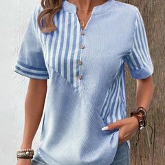 Liesl | Soft Striped Summer Blouse – Blue