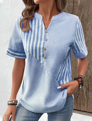 Liesl | Soft Striped Summer Blouse – Blue