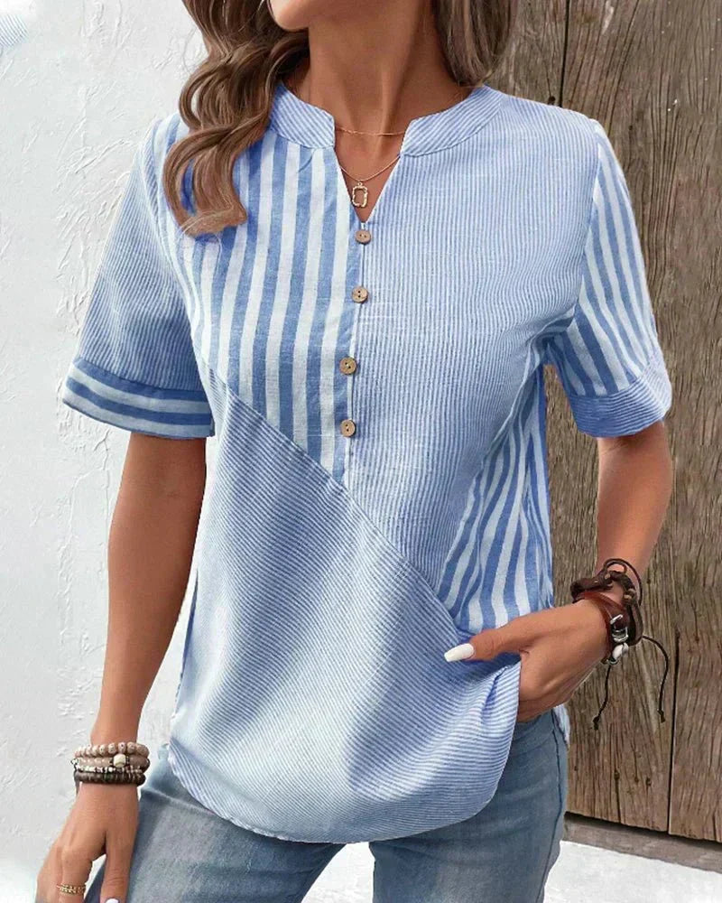 Liesl | Soft Striped Summer Blouse – Blue