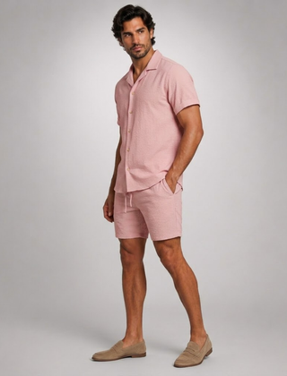 Garrick | Camp Collar Shirt and Shorts Set – Pink