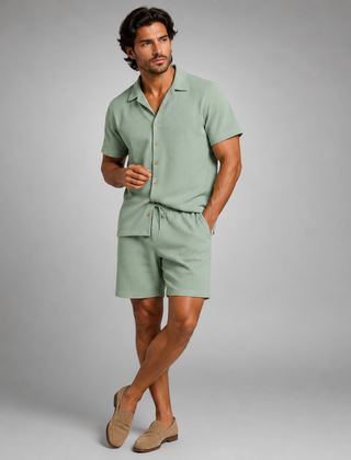Garrick | Camp Collar Shirt and Shorts Set – Green