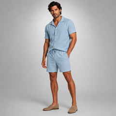Garrick | Camp Collar Shirt and Shorts Set – Sky Blue