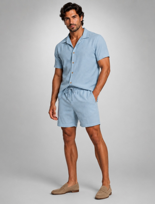 Garrick | Camp Collar Shirt and Shorts Set – Sky Blue