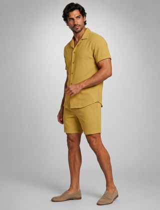 Garrick | Camp Collar Shirt and Shorts Set – Yellow