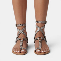 Noor | Flat Snake Print Sandals
