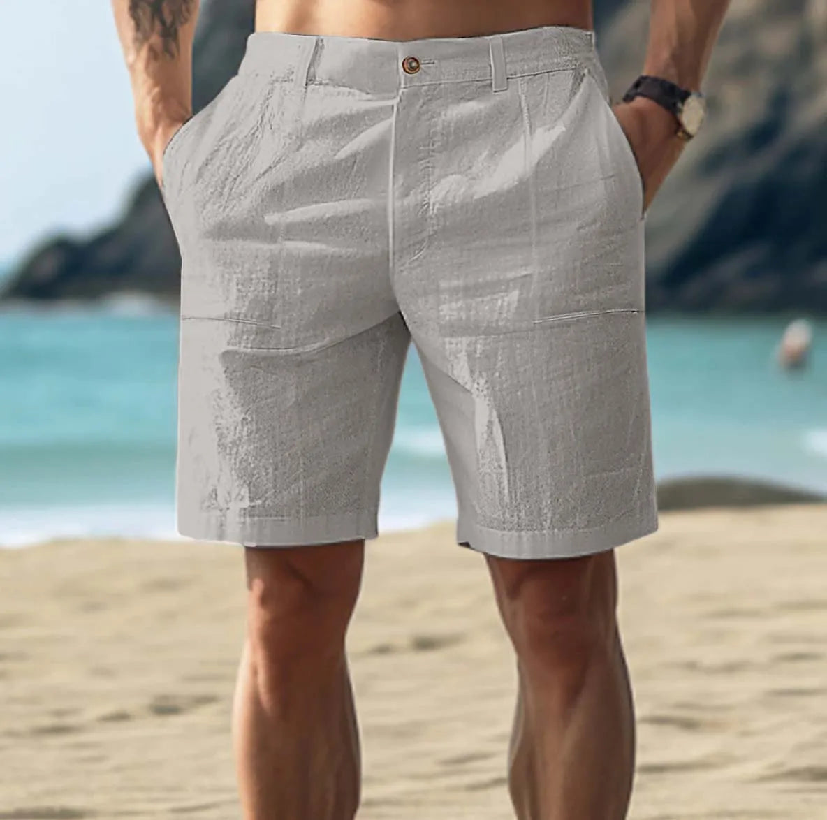 Jarrah | Linen Shorts with Button Fly – Grey