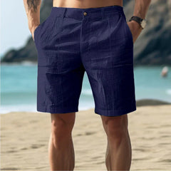 Jarrah | Linen Shorts with Button Fly – Dark Blue