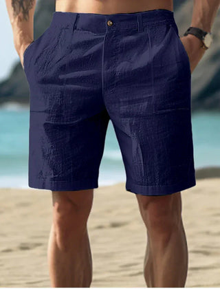 Jarrah | Linen Shorts with Button Fly – Dark Blue