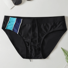 Lyle | Mid-Rise Swim Briefs with Colour Block Design – Black Turquoise