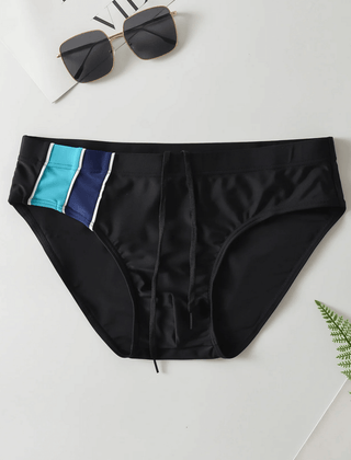 Lyle | Mid-Rise Swim Briefs with Colour Block Design – Black Turquoise