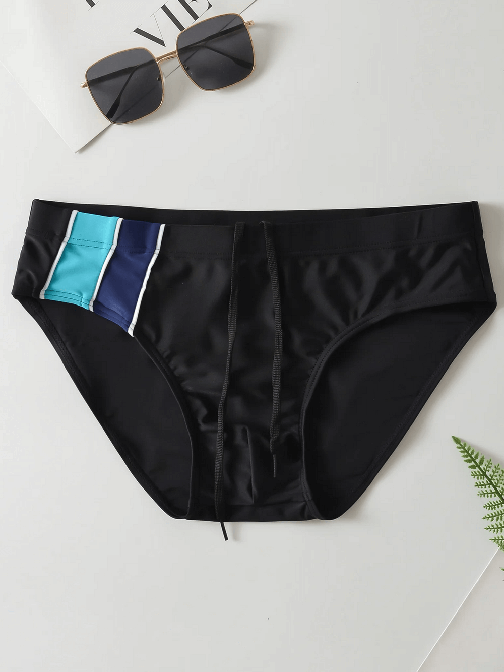 Lyle | Mid-Rise Swim Briefs with Colour Block Design – Black Turquoise