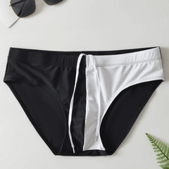 Lyle | Mid-Rise Swim Briefs with Colour Block Design – Black White
